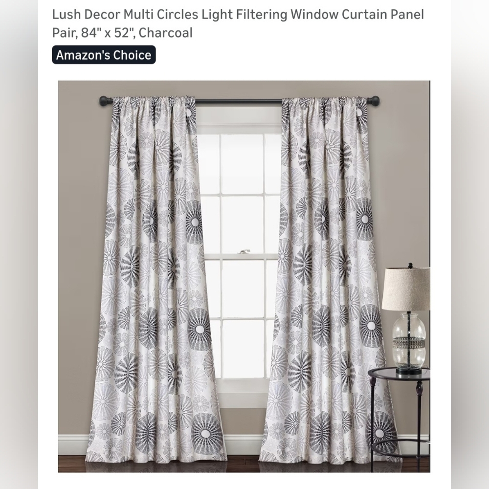 Charcoal Multi-Circle Light Filtering Window Curtain Panel Pair
